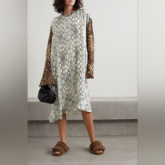 NWOT Les Rêveries Printed Silk Crepe De Chine Midi Dress in Snake print Size 4 - Picture 1 of 8